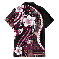 Samoa Siapo Tribal Pattern Family Matching Summer Maxi Dress and Hawaiian Shirt Violet Polynesian Plumeria Tapa Motif