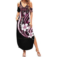 Samoa Siapo Tribal Pattern Family Matching Summer Maxi Dress and Hawaiian Shirt Violet Polynesian Plumeria Tapa Motif