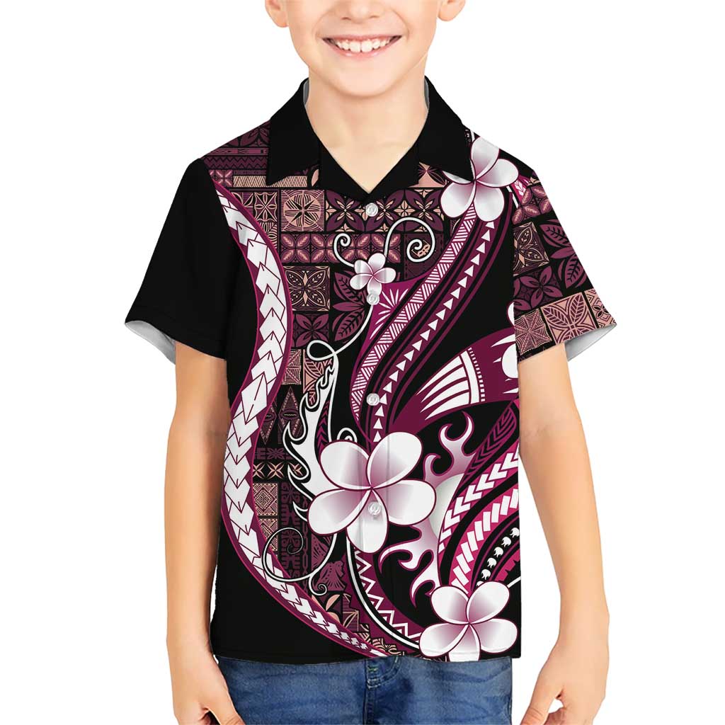 Samoa Siapo Tribal Pattern Family Matching Summer Maxi Dress and Hawaiian Shirt Violet Polynesian Plumeria Tapa Motif