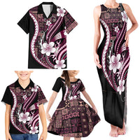 Samoa Siapo Tribal Pattern Family Matching Tank Maxi Dress and Hawaiian Shirt Violet Polynesian Plumeria Tapa Motif