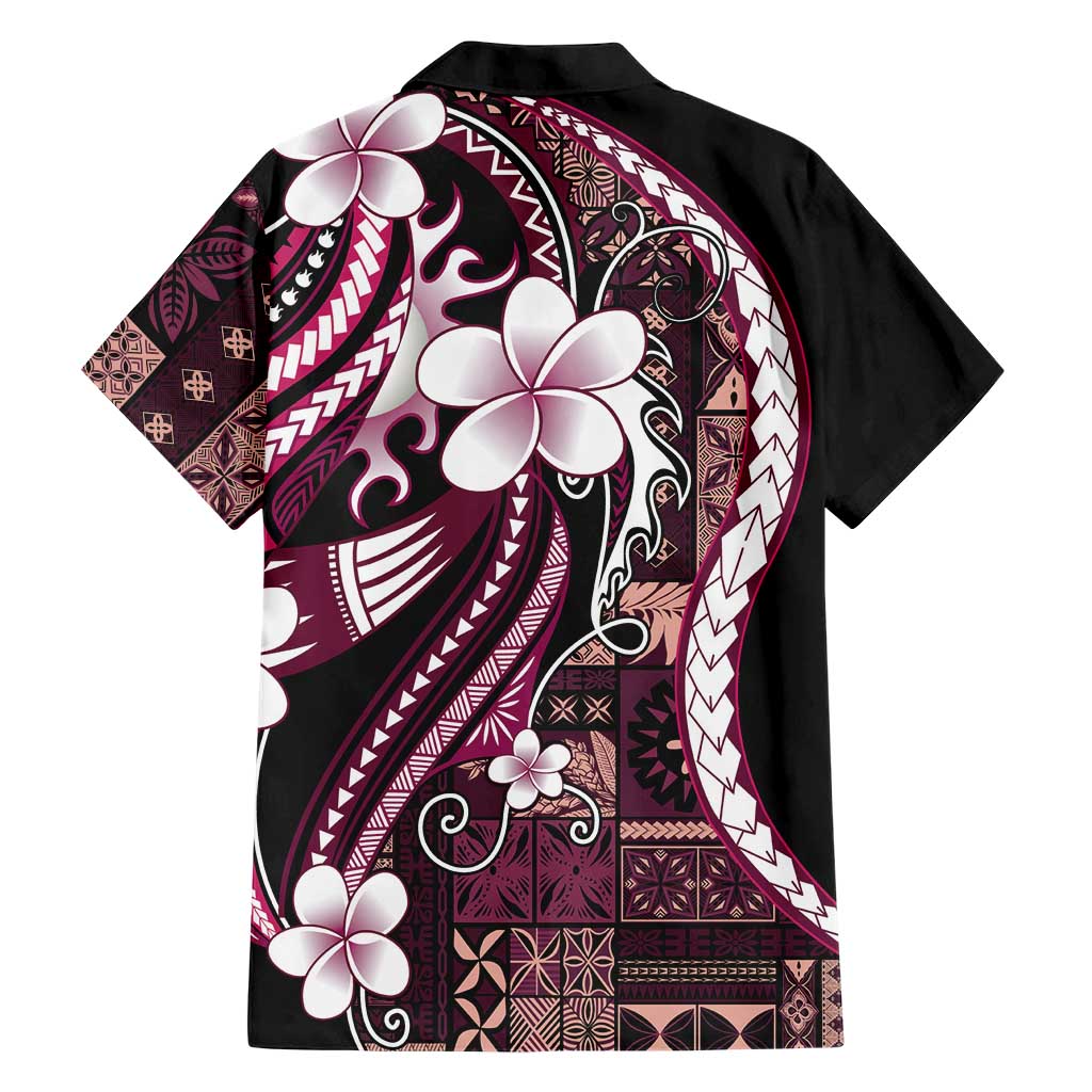 Samoa Siapo Tribal Pattern Family Matching Tank Maxi Dress and Hawaiian Shirt Violet Polynesian Plumeria Tapa Motif