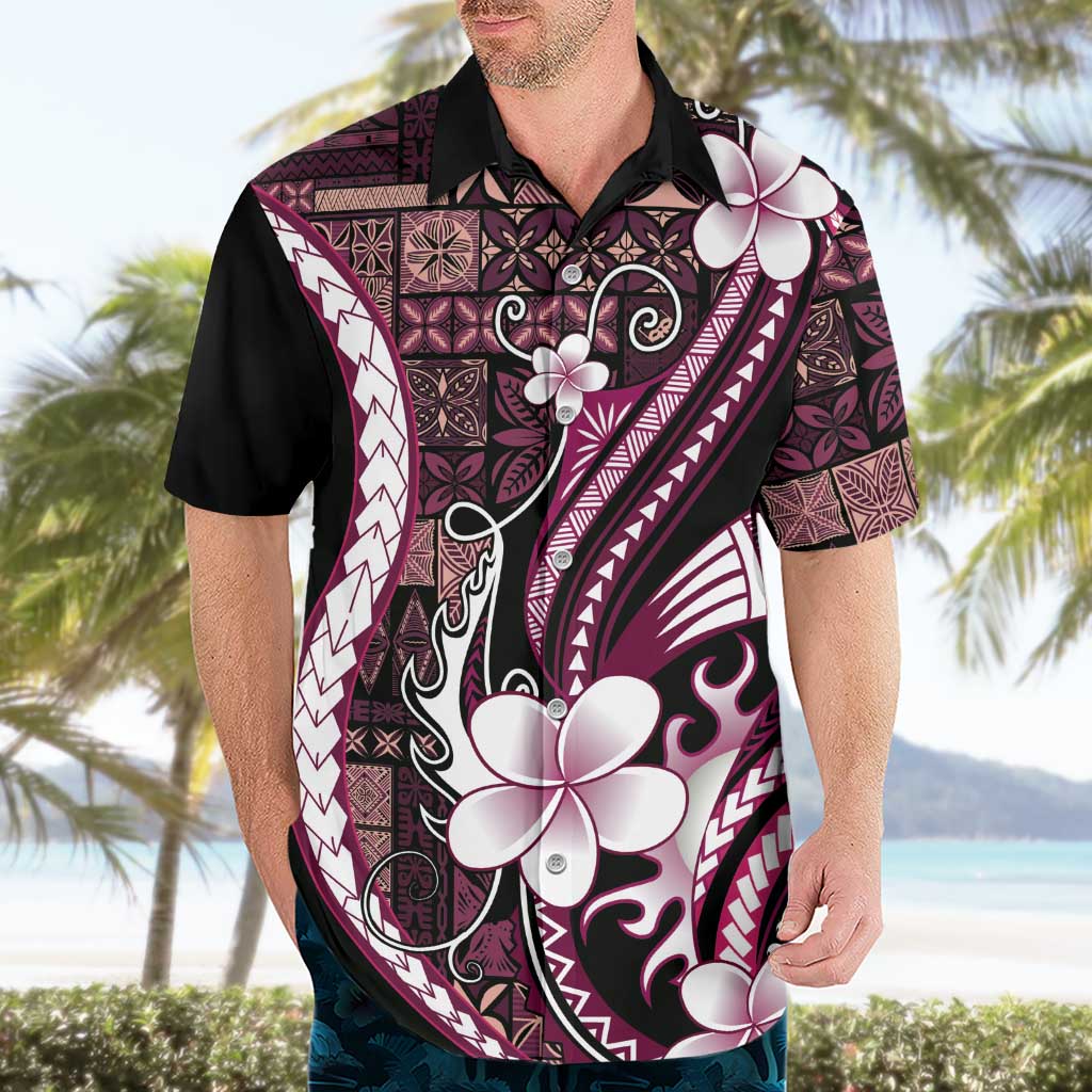 Samoa Siapo Tribal Pattern Hawaiian Shirt Violet Polynesian Plumeria Tapa Motif
