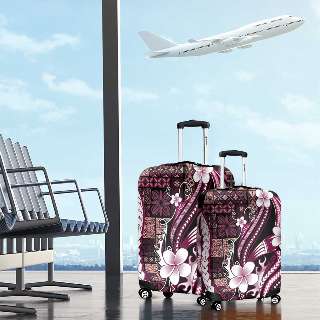 Samoa Siapo Tribal Pattern Luggage Cover Violet Polynesian Plumeria Tapa Motif