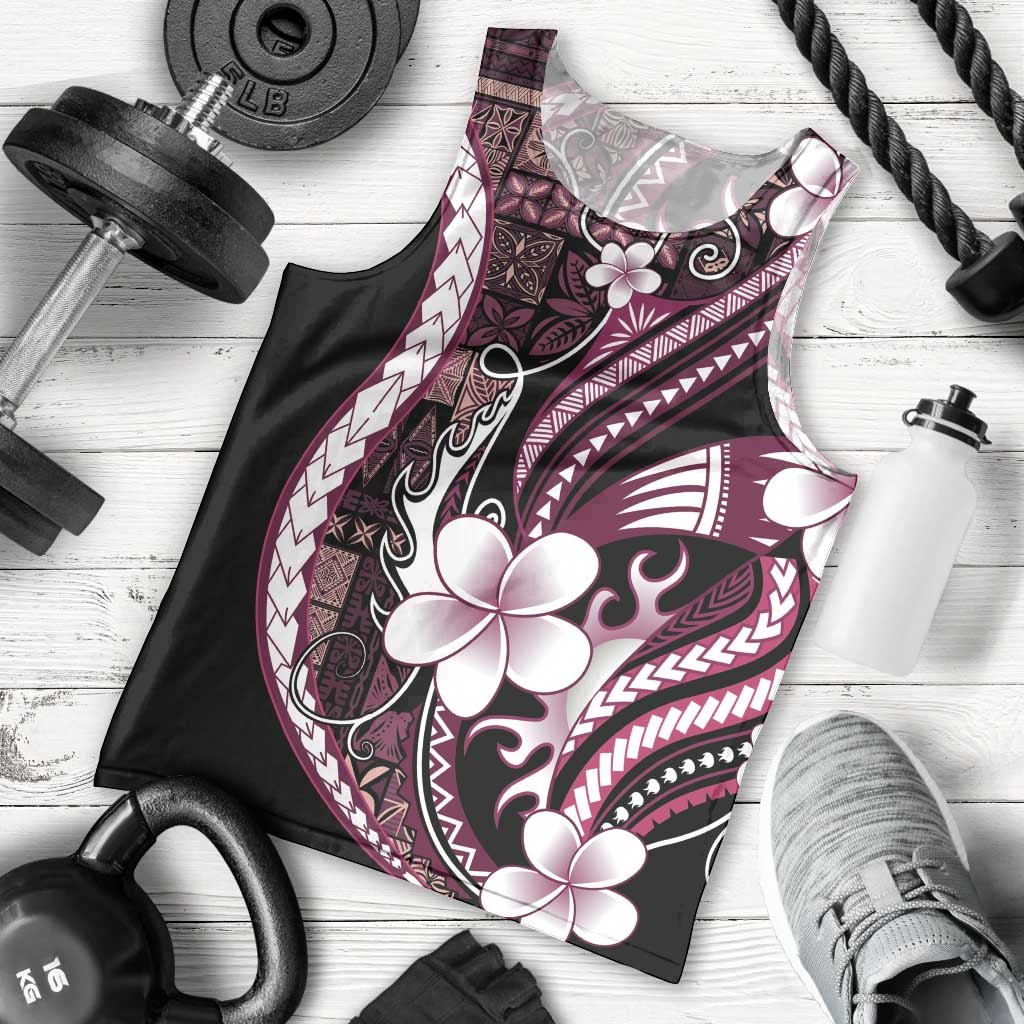 Samoa Siapo Tribal Pattern Men Tank Top Violet Polynesian Plumeria Tapa Motif