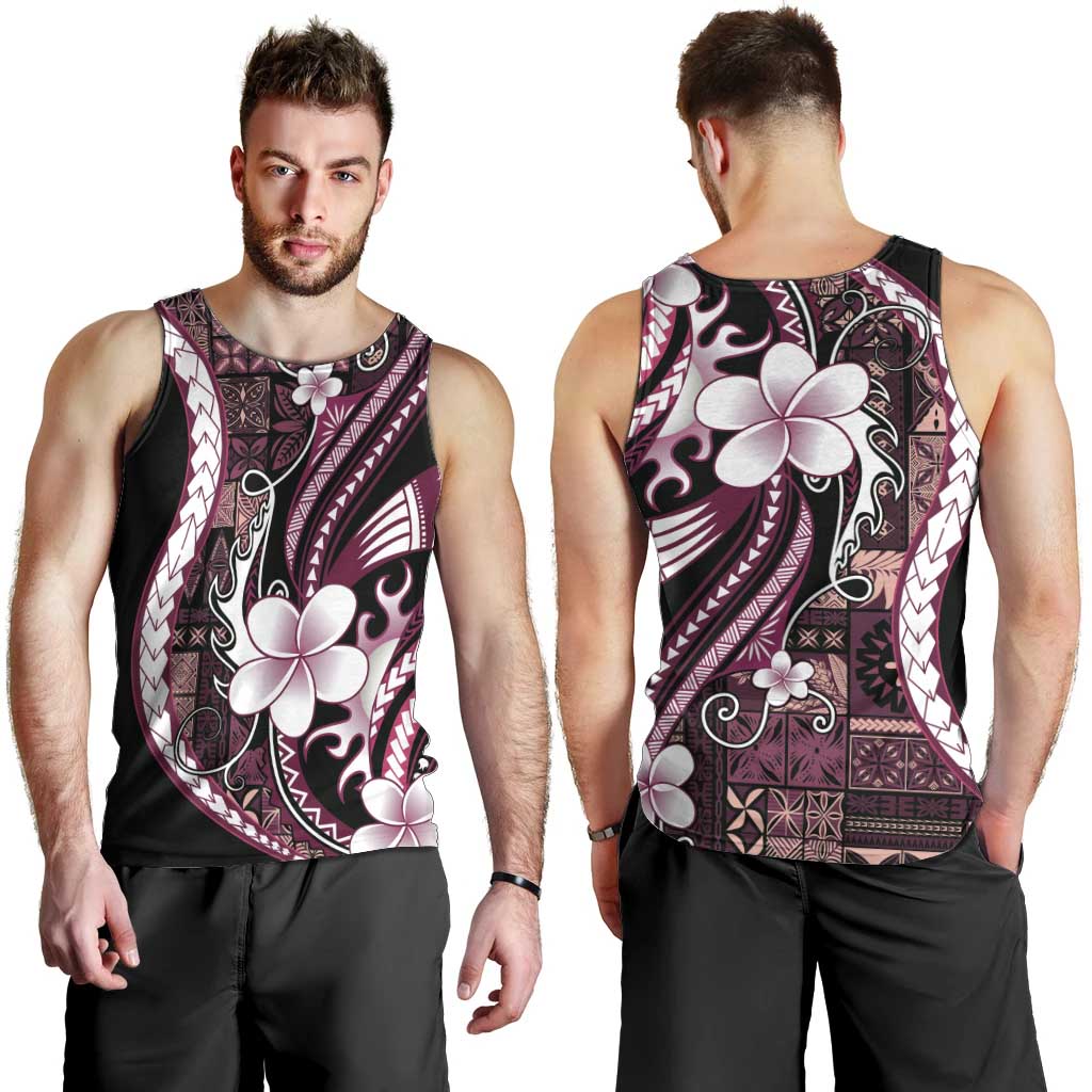 Samoa Siapo Tribal Pattern Men Tank Top Violet Polynesian Plumeria Tapa Motif