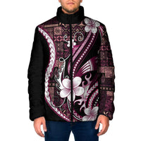 Samoa Siapo Tribal Pattern Padded Jacket Violet Polynesian Plumeria Tapa Motif
