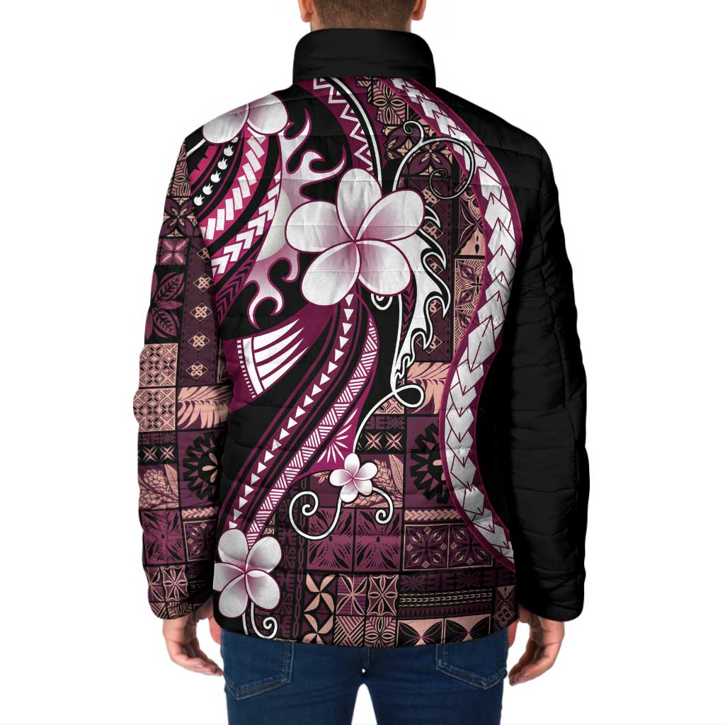 Samoa Siapo Tribal Pattern Padded Jacket Violet Polynesian Plumeria Tapa Motif