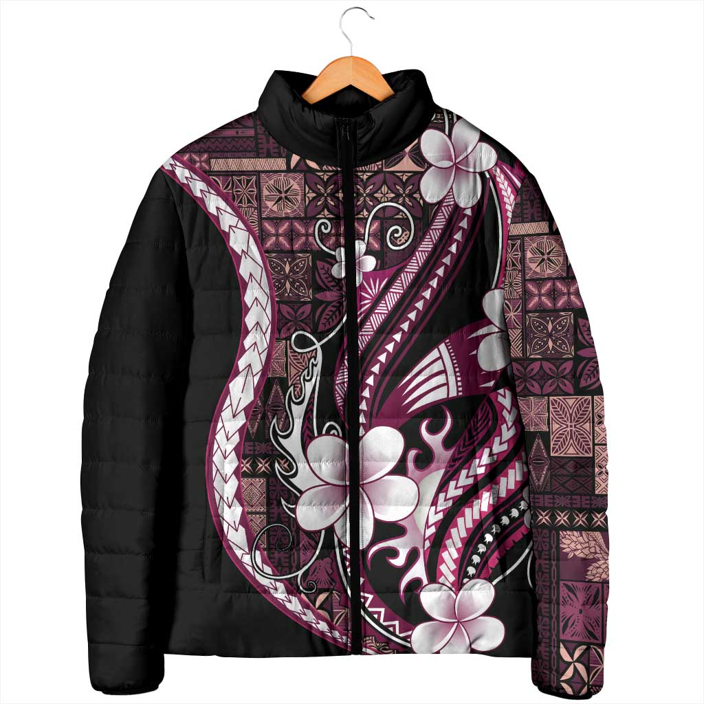 Samoa Siapo Tribal Pattern Padded Jacket Violet Polynesian Plumeria Tapa Motif