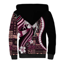 Samoa Siapo Tribal Pattern Sherpa Hoodie Violet Polynesian Plumeria Tapa Motif