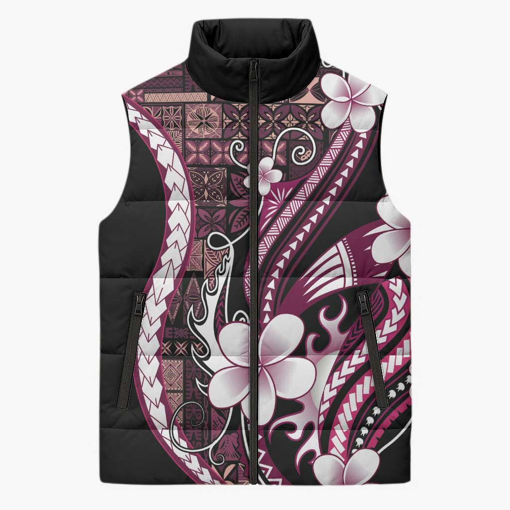 Samoa Siapo Tribal Pattern Sleeveless Puffer Jacket Violet Polynesian Plumeria Tapa Motif LT9 Unisex Violet - Polynesian Pride