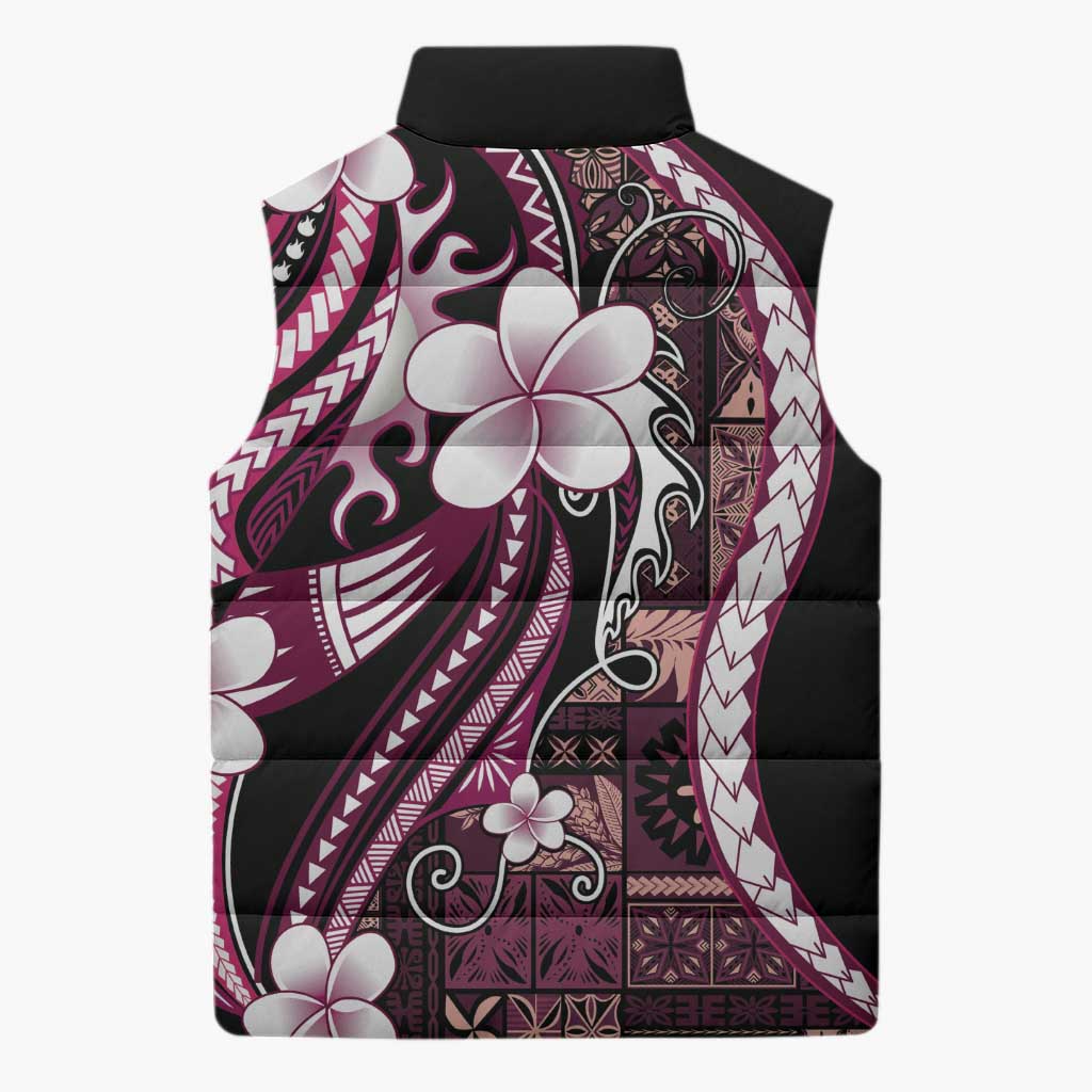 Samoa Siapo Tribal Pattern Sleeveless Puffer Jacket Violet Polynesian Plumeria Tapa Motif LT9 - Polynesian Pride