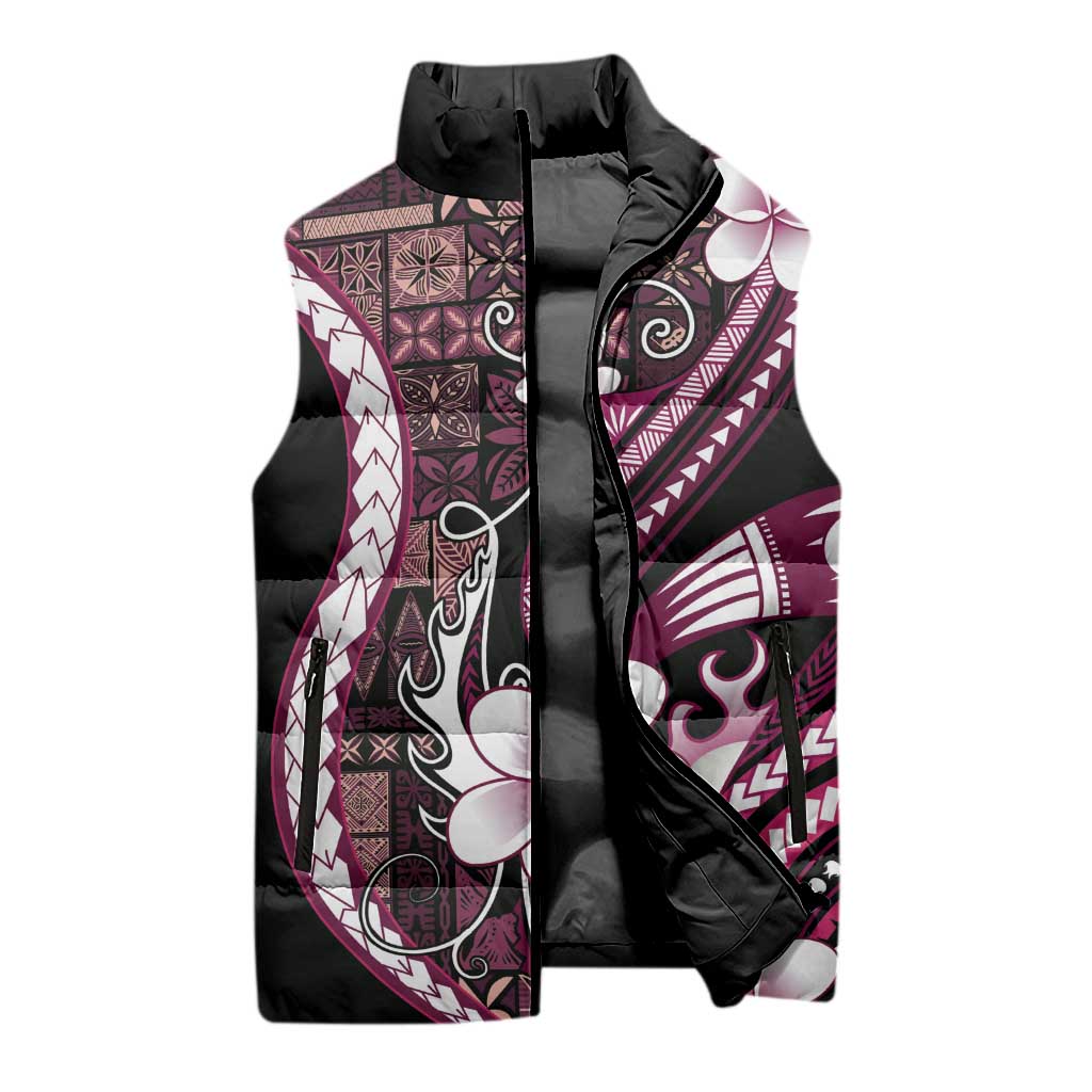 Samoa Siapo Tribal Pattern Sleeveless Puffer Jacket Violet Polynesian Plumeria Tapa Motif LT9 - Polynesian Pride