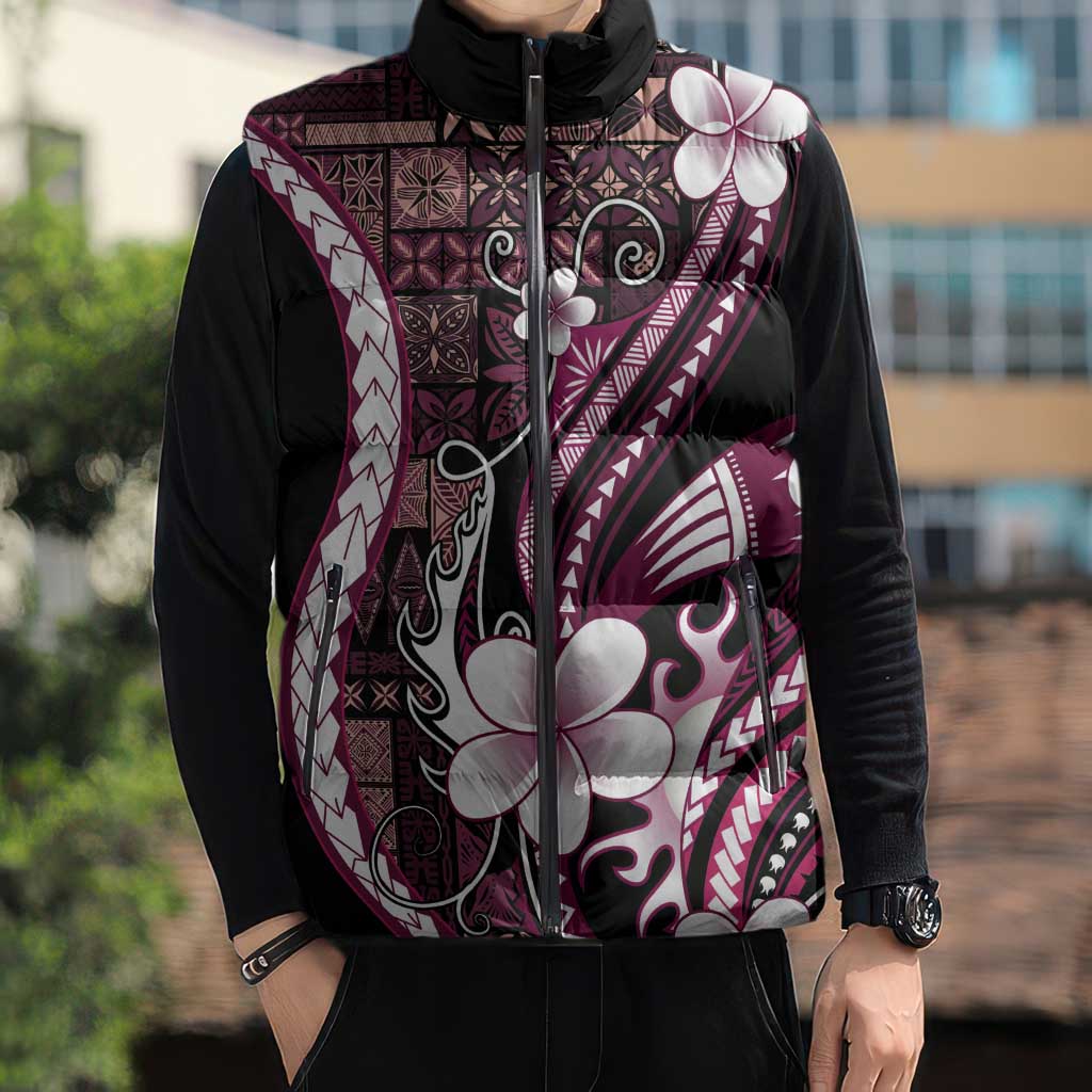 Samoa Siapo Tribal Pattern Sleeveless Puffer Jacket Violet Polynesian Plumeria Tapa Motif LT9 - Polynesian Pride
