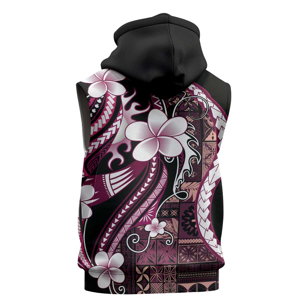 Samoa Siapo Tribal Pattern Sleeveless Zip Hoodie Violet Polynesian Plumeria Tapa Motif LT9 - Polynesian Pride