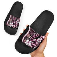 Samoa Siapo Tribal Pattern Slide Sandals Violet Polynesian Plumeria Tapa Motif