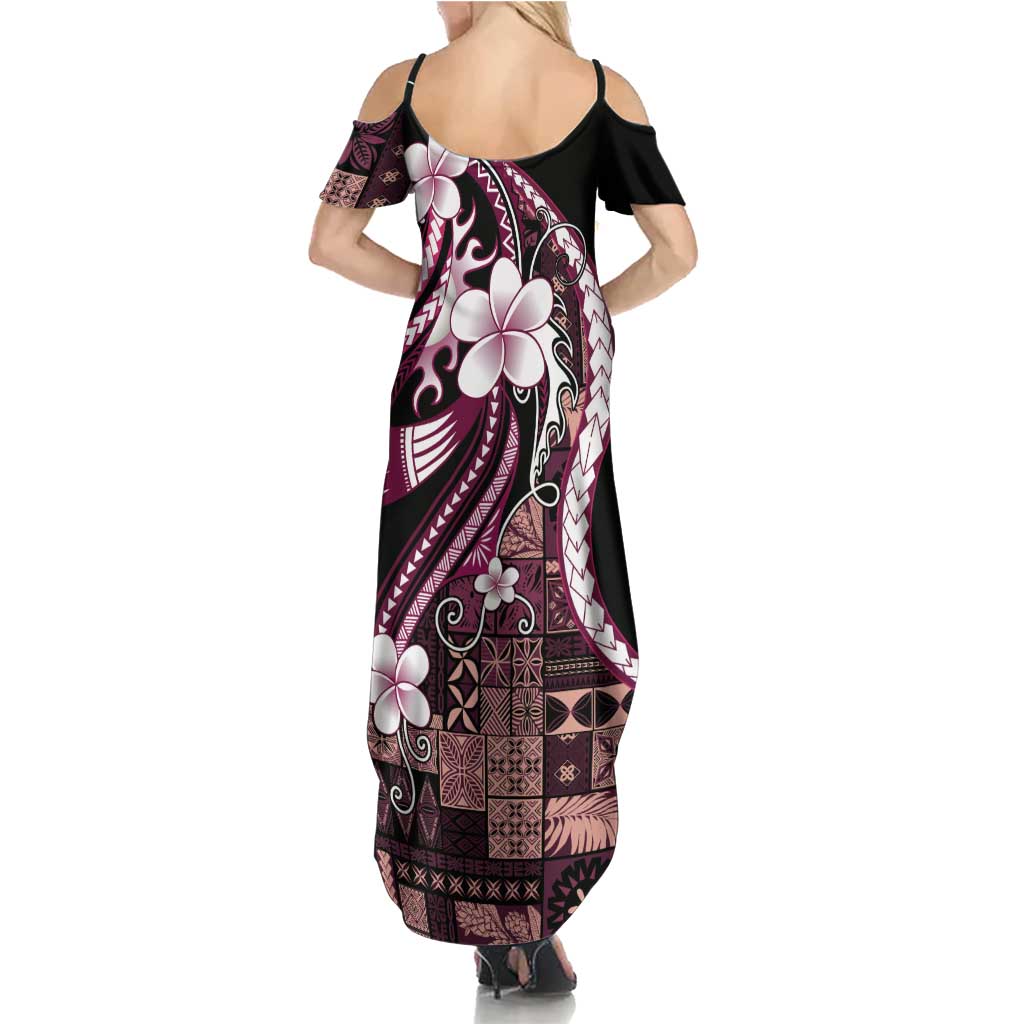 Samoa Siapo Tribal Pattern Summer Maxi Dress Violet Polynesian Plumeria Tapa Motif