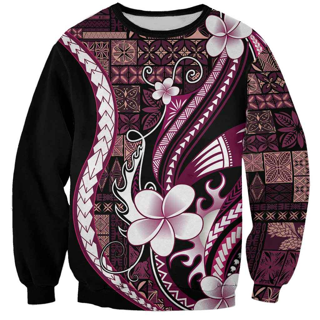 Samoa Siapo Tribal Pattern Sweatshirt Violet Polynesian Plumeria Tapa Motif