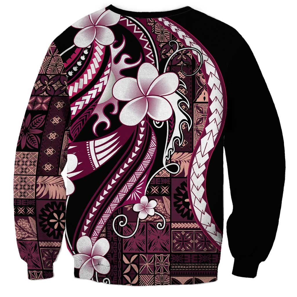 Samoa Siapo Tribal Pattern Sweatshirt Violet Polynesian Plumeria Tapa Motif