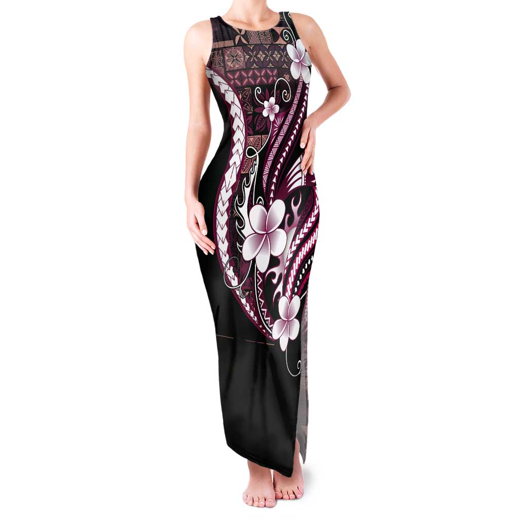 Samoa Siapo Tribal Pattern Tank Maxi Dress Violet Polynesian Plumeria Tapa Motif