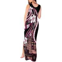Samoa Siapo Tribal Pattern Tank Maxi Dress Violet Polynesian Plumeria Tapa Motif
