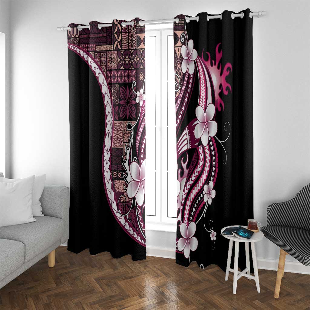 Samoa Siapo Tribal Pattern Window Curtain Violet Polynesian Plumeria Tapa Motif