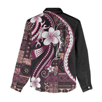 Samoa Siapo Tribal Pattern Women Casual Shirt Violet Polynesian Plumeria Tapa Motif