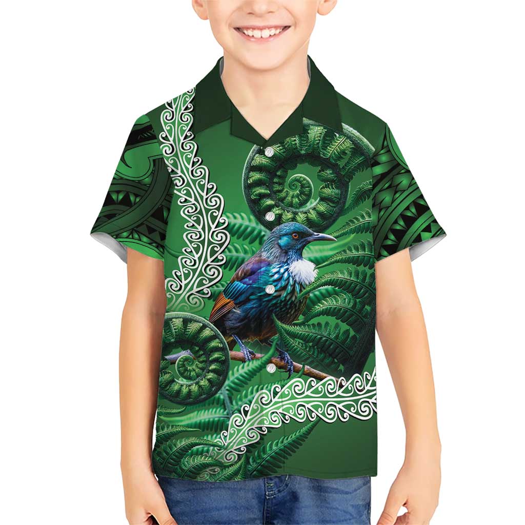 Tui Bird Koru Silver Fern Aotearoa Family Matching Off Shoulder Maxi Dress and Hawaiian Shirt