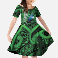 Tui Bird Koru Silver Fern Aotearoa Family Matching Off Shoulder Short Dress and Hawaiian Shirt