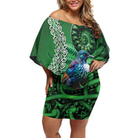 Tui Bird Koru Silver Fern Aotearoa Family Matching Off Shoulder Short Dress and Hawaiian Shirt