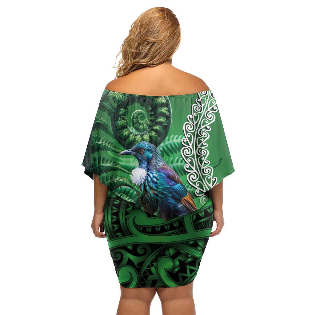 Tui Bird Koru Silver Fern Aotearoa Family Matching Off Shoulder Short Dress and Hawaiian Shirt