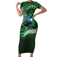 Tui Bird Koru Silver Fern Aotearoa Family Matching Short Sleeve Bodycon Dress and Hawaiian Shirt