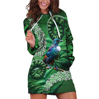 Tui Bird Koru Silver Fern Aotearoa Hoodie Dress LT9 Green - Polynesian Pride