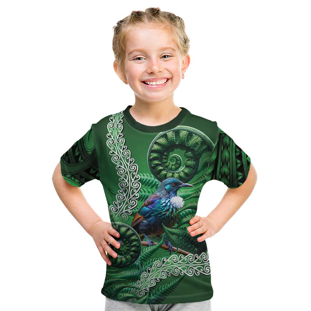 Tui Bird Koru Silver Fern Aotearoa Kid T Shirt