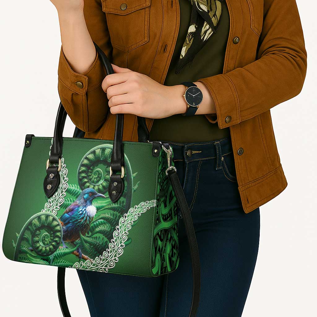 Tui Bird Koru Silver Fern Aotearoa Leather Bag