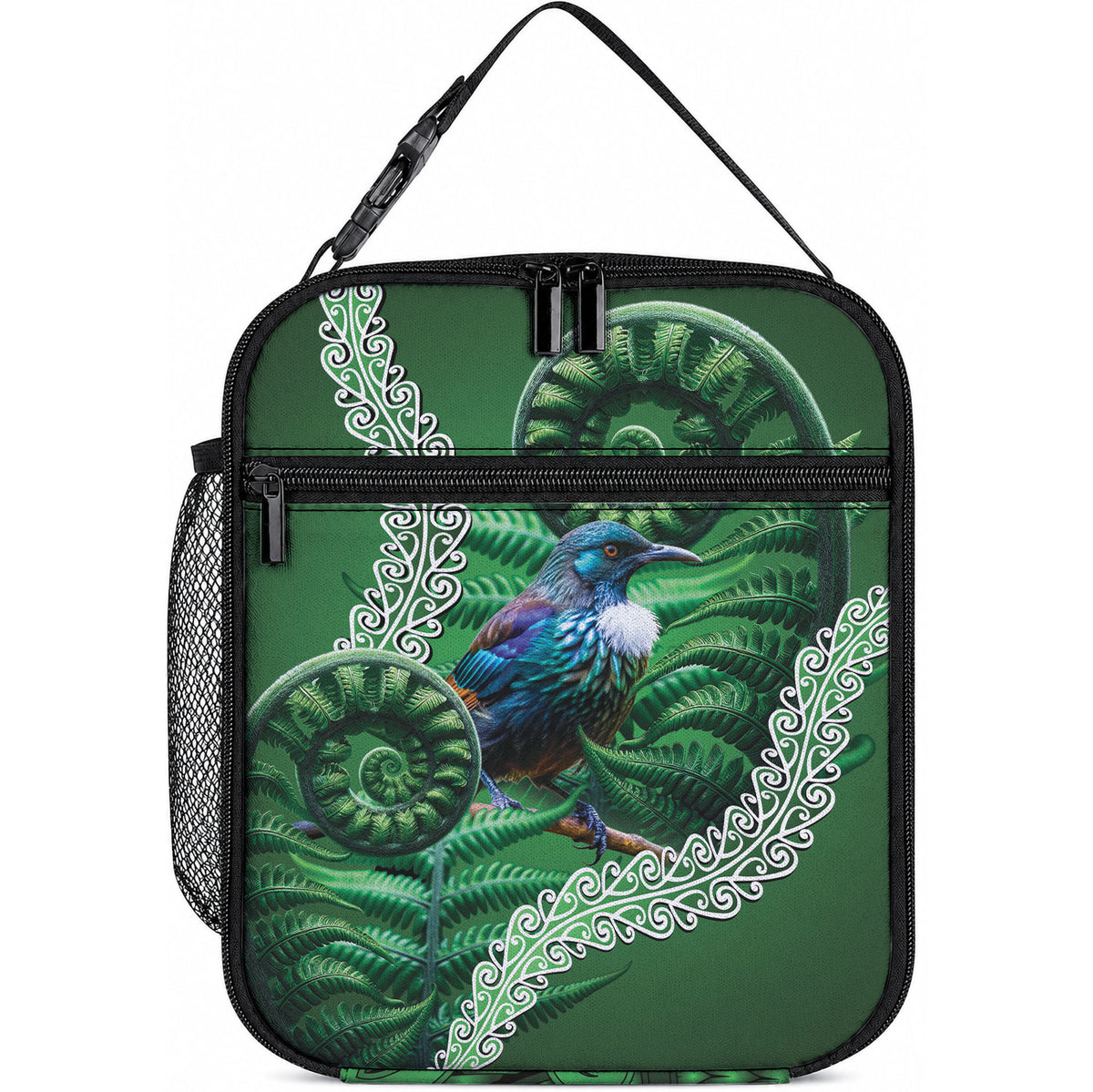 Tui Bird Koru Silver Fern Aotearoa Lunch Bag LT9 10.2 × 8.3 × 4.3 inch Blue - Polynesian Pride