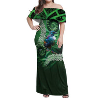 Tui Bird Koru Silver Fern Aotearoa Off Shoulder Maxi Dress