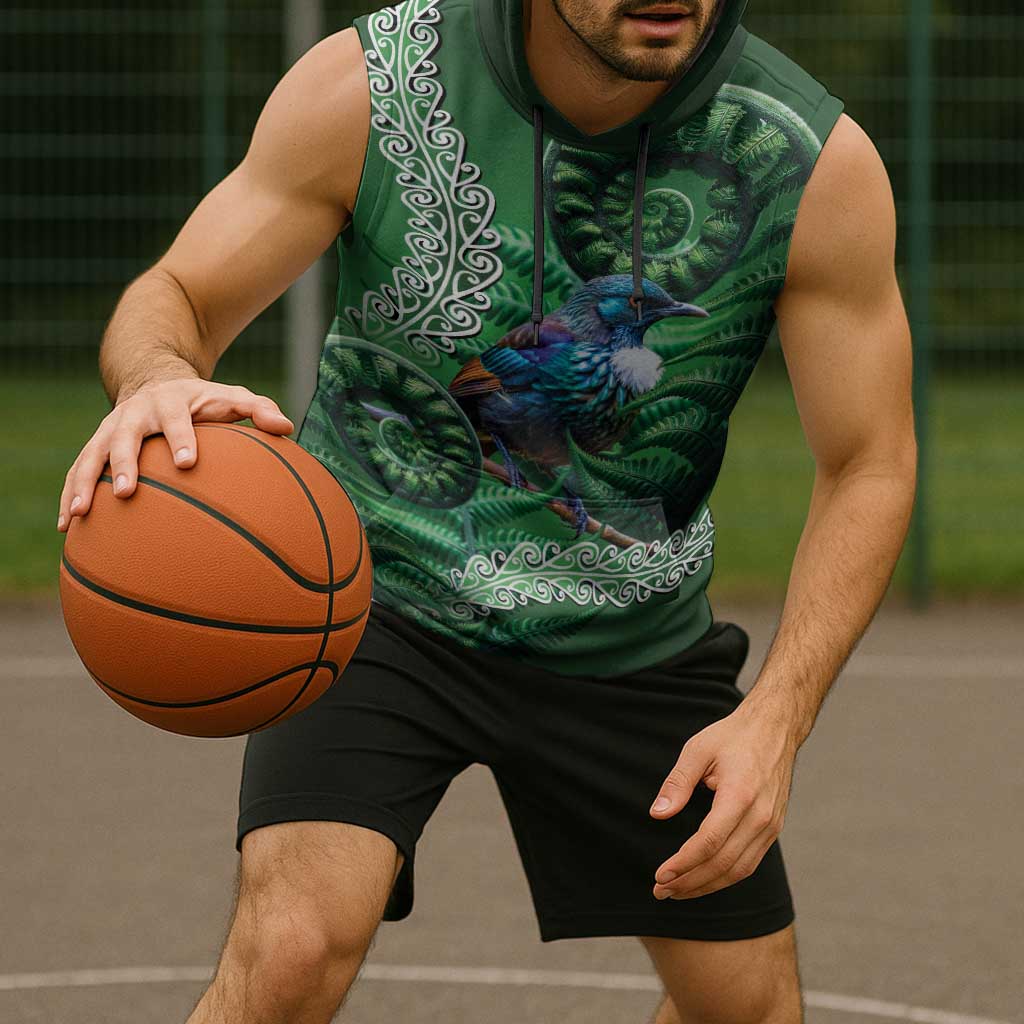 Tui Bird Koru Silver Fern Aotearoa Sleeveless Hoodie