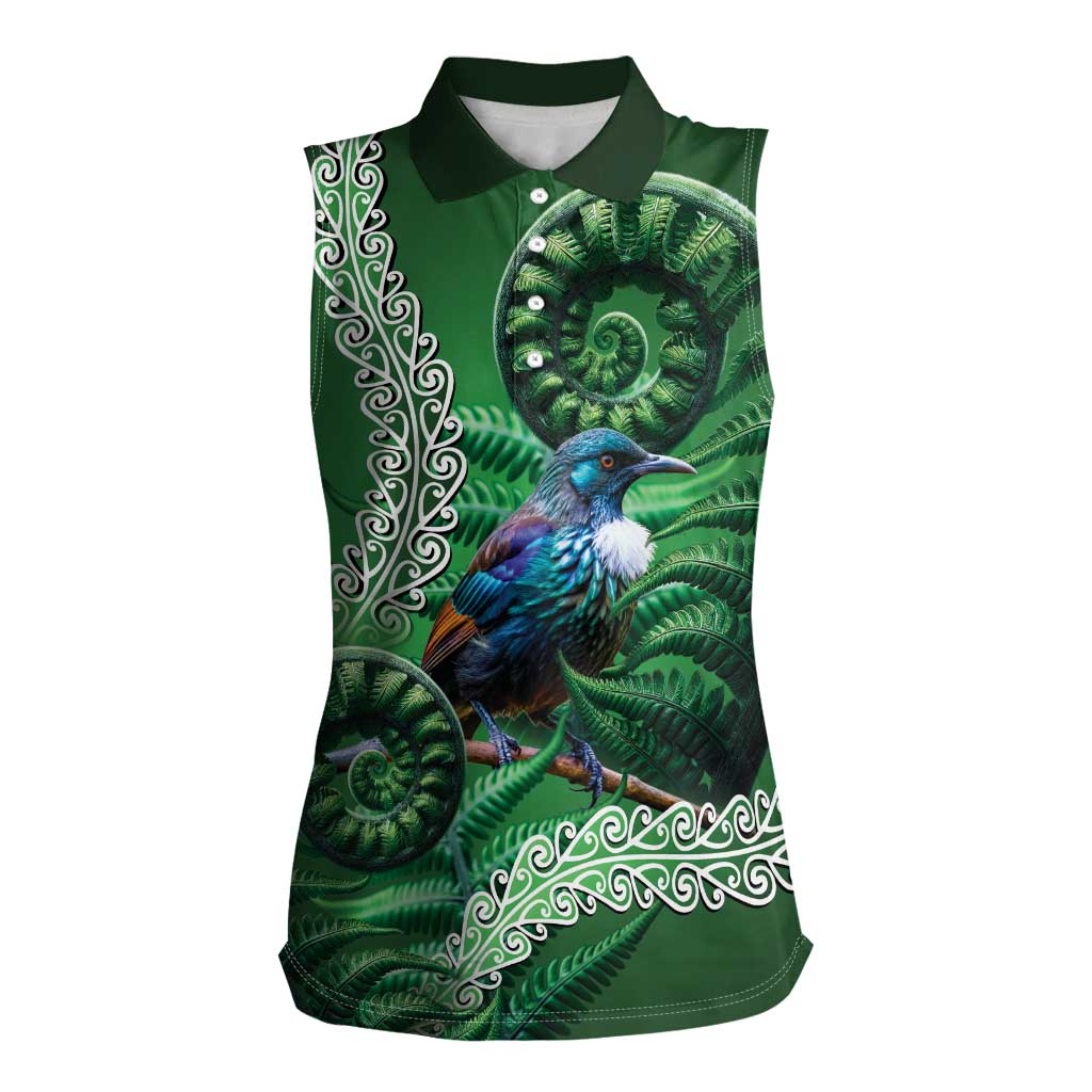 Tui Bird Koru Silver Fern Aotearoa Women Sleeveless Polo Shirt