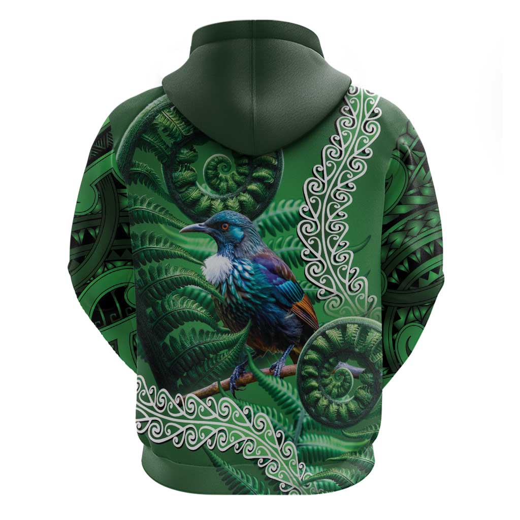 Tui Bird Koru Silver Fern Aotearoa Zip Hoodie