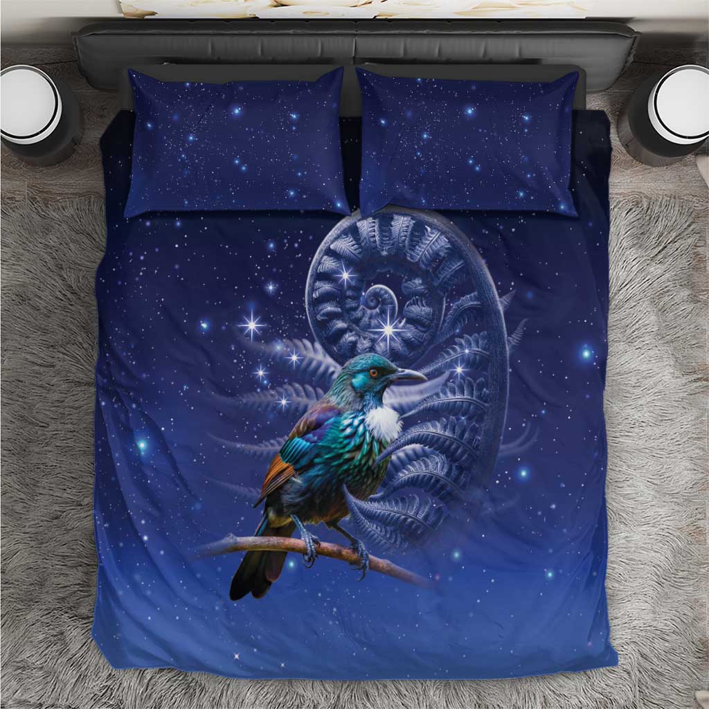 Tui Bird Matariki Galaxy Bedding Set Koru Silver Fern Aotearoa