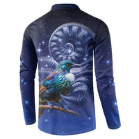 Tui Bird Matariki Galaxy Button Sweatshirt Koru Silver Fern Aotearoa