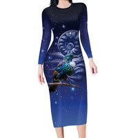 Tui Bird Matariki Galaxy Family Matching Long Sleeve Bodycon Dress and Hawaiian Shirt Koru Silver Fern Aotearoa