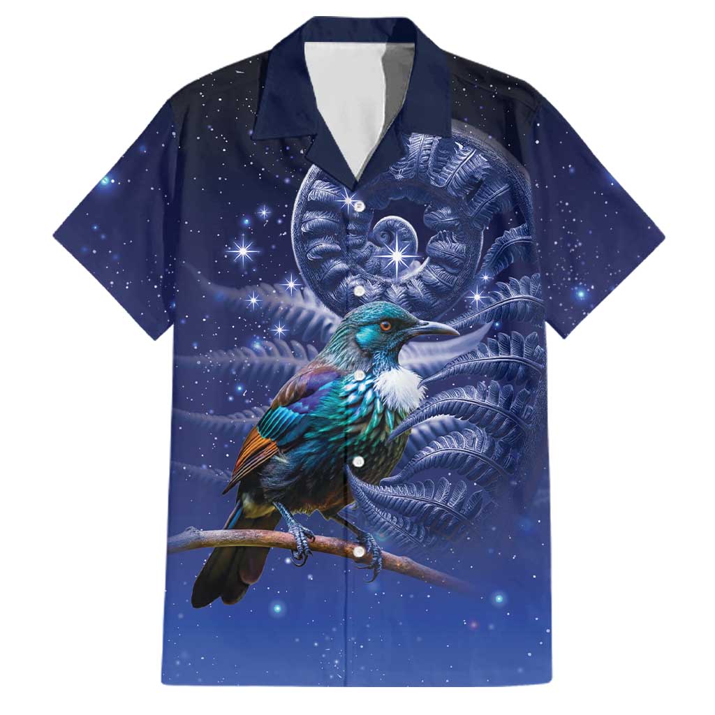 Tui Bird Matariki Galaxy Family Matching Off The Shoulder Long Sleeve Dress and Hawaiian Shirt Koru Silver Fern Aotearoa