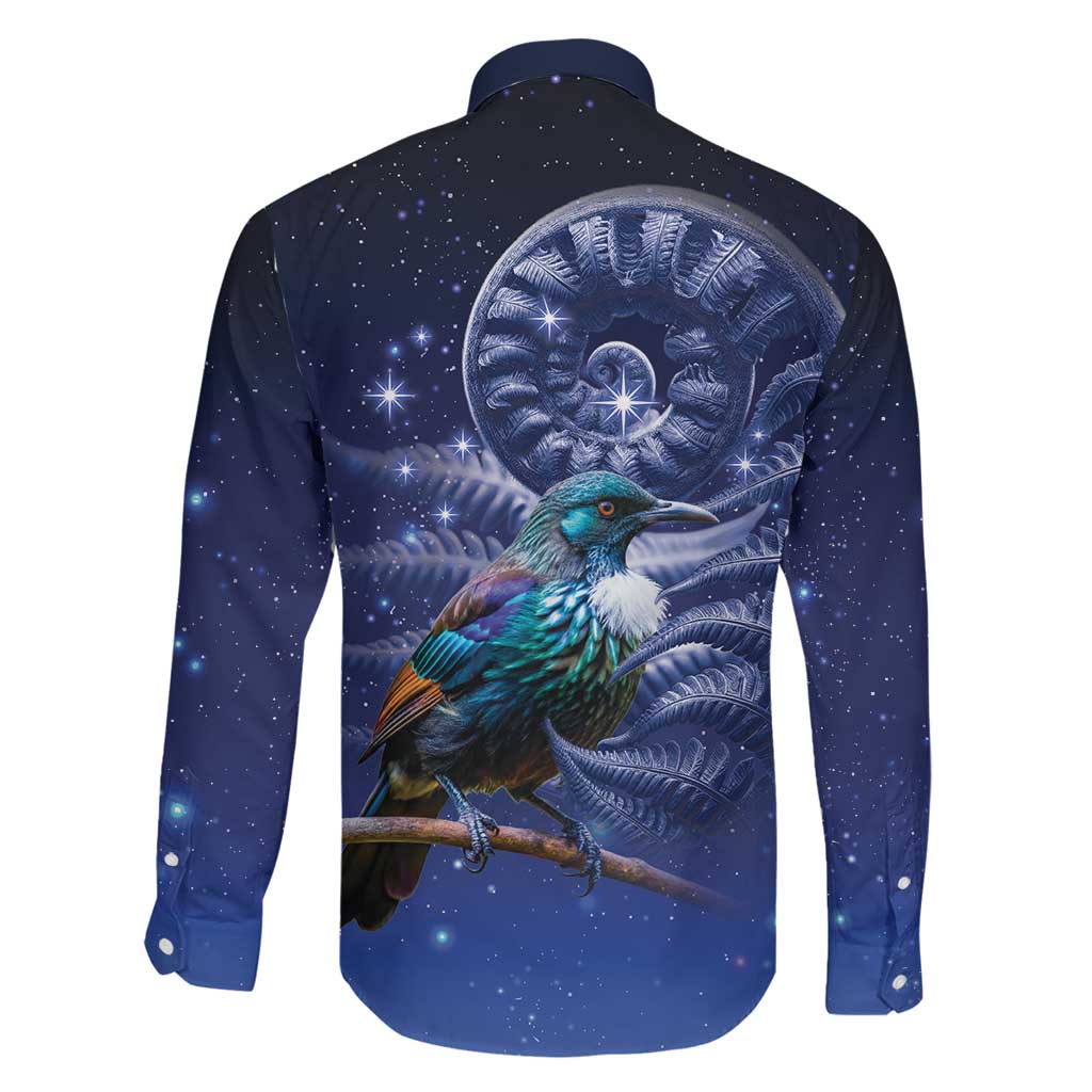 Tui Bird Matariki Galaxy Family Matching Off The Shoulder Long Sleeve Dress and Hawaiian Shirt Koru Silver Fern Aotearoa