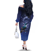 Tui Bird Matariki Galaxy Family Matching Off The Shoulder Long Sleeve Dress and Hawaiian Shirt Koru Silver Fern Aotearoa