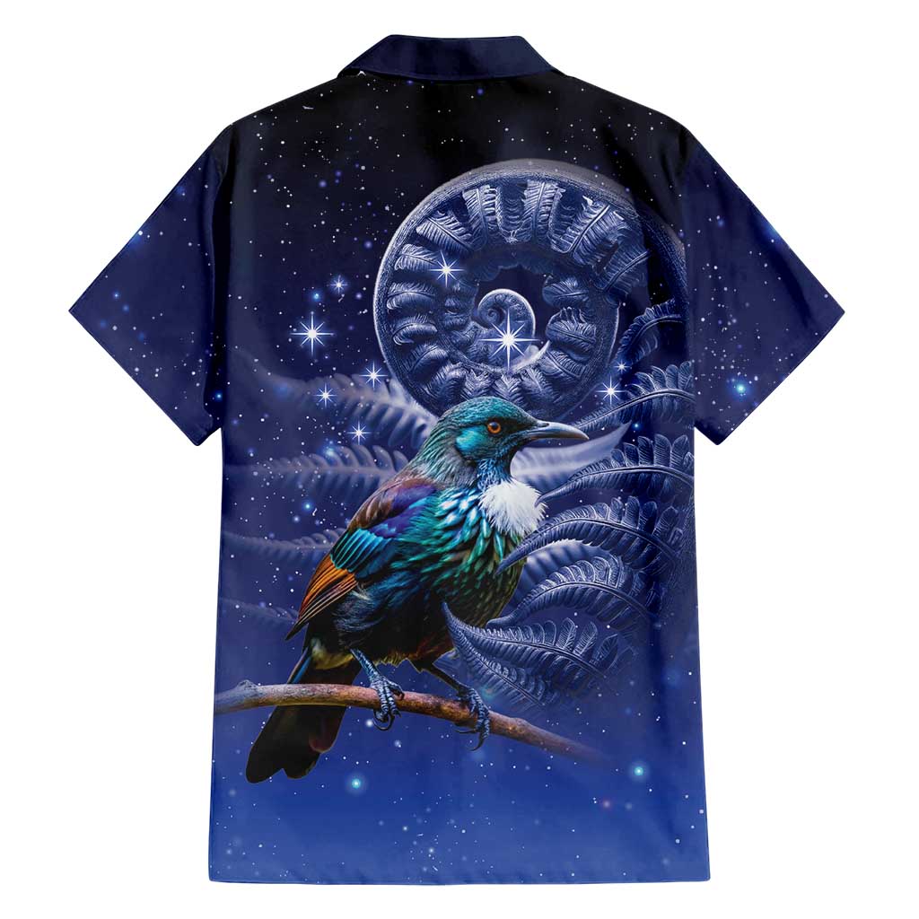 Tui Bird Matariki Galaxy Family Matching Off Shoulder Maxi Dress and Hawaiian Shirt Koru Silver Fern Aotearoa