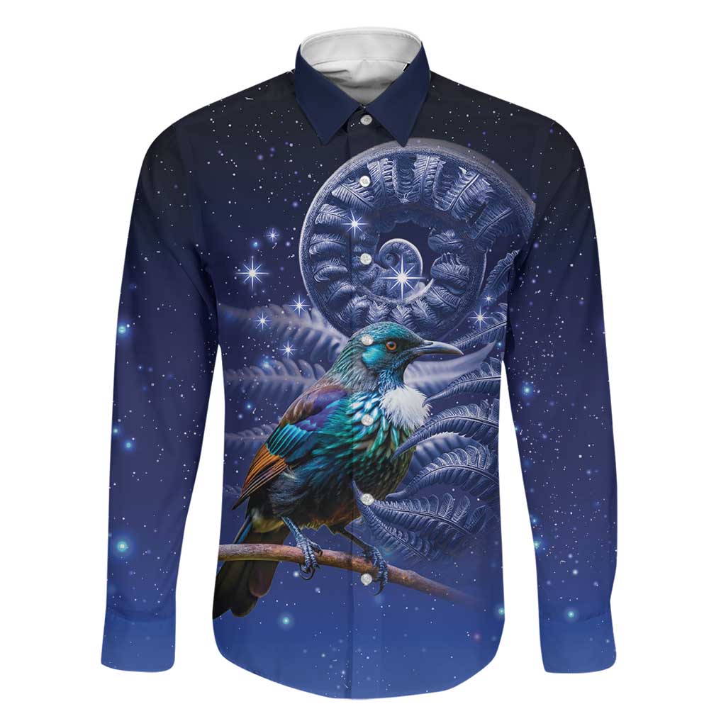 Tui Bird Matariki Galaxy Family Matching Off Shoulder Short Dress and Hawaiian Shirt Koru Silver Fern Aotearoa