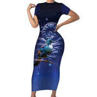 Tui Bird Matariki Galaxy Family Matching Short Sleeve Bodycon Dress and Hawaiian Shirt Koru Silver Fern Aotearoa