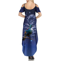 Tui Bird Matariki Galaxy Family Matching Summer Maxi Dress and Hawaiian Shirt Koru Silver Fern Aotearoa