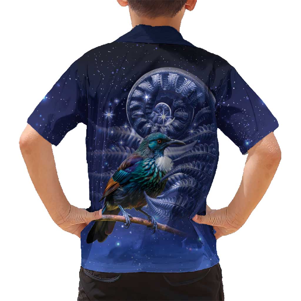 Tui Bird Matariki Galaxy Family Matching Tank Maxi Dress and Hawaiian Shirt Koru Silver Fern Aotearoa